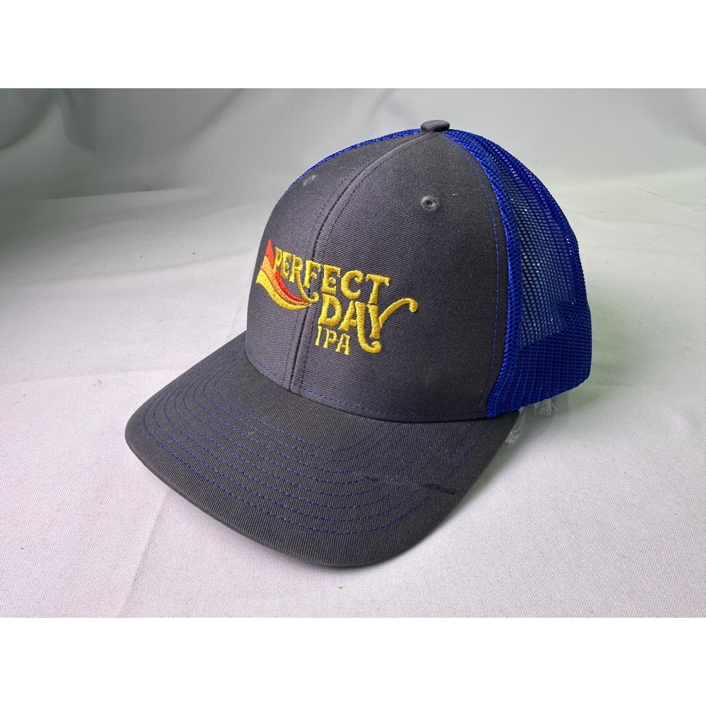 Asheville Brewing Perfect Day IPA Hat Richardson 112 Trucker Snapback Grey Blue